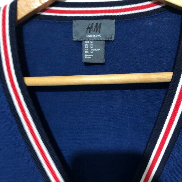 H&M Silk Blend Royal Blue Varsity Jacket Cardigan - Picture 4 of 4